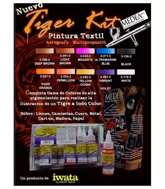 Set TIGRE des Peintures, des Textiles à lAérographe (10ud x 28 ml)