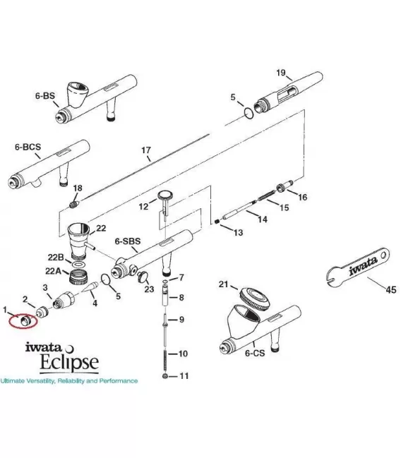 Pièces de rechange de l'ÉCLIPSE à l'Aérographe Iwata